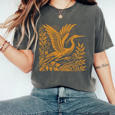 Great Blue Heron Bird Comfort Tee Wildlife Art Style Graphic Shirt