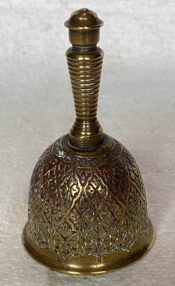 Small Vintage Indian Brass Bell With Enamel Detail - Image 1 of 3