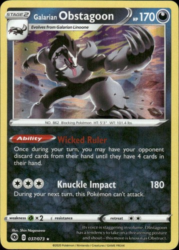 Galarian Obstagoon Champion's Path 37/73 Holo Rare Holo Pokémon — English NM