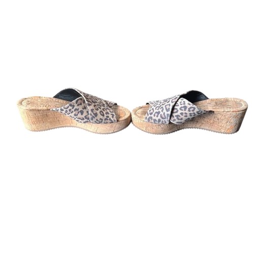 DONALD PLINER Crossover Platform Sandals 8M Suede Animal Print Wedge Heels - Picture 9 of 10