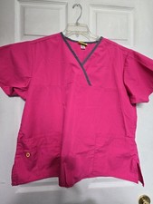 WonderWink Scrub Top size XL-Hot Pink w/Grey Trim V-Neck Chest 25"/L 26"