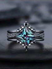 3pcs Black Colored Zinc Blue Purple CZ Ring S...