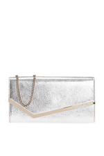 JIMMY CHOO Emmie Silver Leather Clutch New Authentic