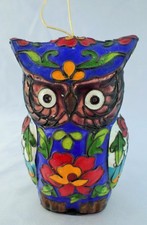 VTG CLOISONNE ENAMEL OWL 2 DIFFERENT SIDED CO...