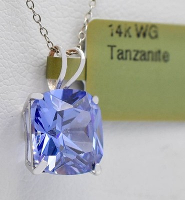 LAB CREATED AAA 3,25 kt TANSANIT ANHÄNGER 14K MASSIV WEISSGOLD - Made in USA