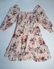 Exlura NWT Floral Square Neck Tiered Ruffle Mini Dress Size L