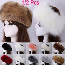 1/2pc Women Russian Thick Fluffy Fox Faux Fur Headband Hat Winter Ear Warmer Ski