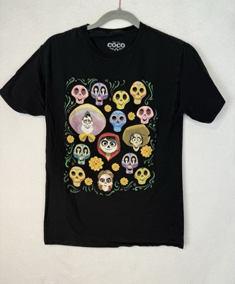 Disney Women's Coco Sugar Skull Calaveras Montage T-Shirt Miguel Hector Ernesto