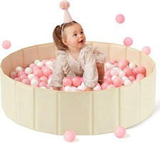 Hikiddy Baby Ball Pit Foldable 31.5" 80-Ball Toddler Playpen Round Light Beige