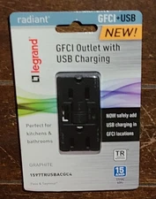 Legrand Radiant 15A GFCI Outlet with USB Charging -GRAPHITE- #1597TRUSBACGC4