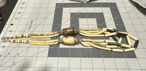 Vintage Express Beaded Necklace Tribal Ethnic 24" Browns Cream - Picture 7 of 9