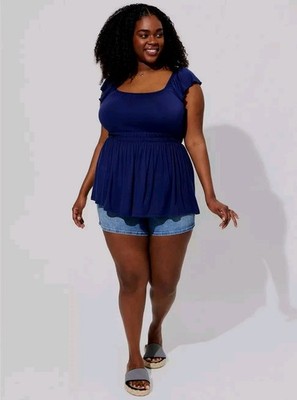 Top 2x Women Navy Blue Torrid 2 18 20 square neck cinched waist babydoll tank 