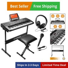 61 Key Digital Keyboard Piano with Stand & Bench, Beginner Electric Piano Key...