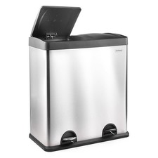 VonHaus 60L Double Compartment Pedal Recycling Bin Stainless Steel/Black