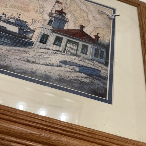Lighthouse Art Print By Betty Vestuto Framed 16 X 13 Painted Seagulls On Glass - Picture 6 of 8