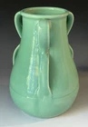 Antique Art Deco 1930s Three Handle Green Fulper Stangl Pottery Vase Hand Thrown