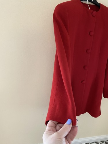 Linda Allard Ellen Tracy Red Skirt Suit Long Jacket 100% Wool Sz 4 - Picture 2 of 14