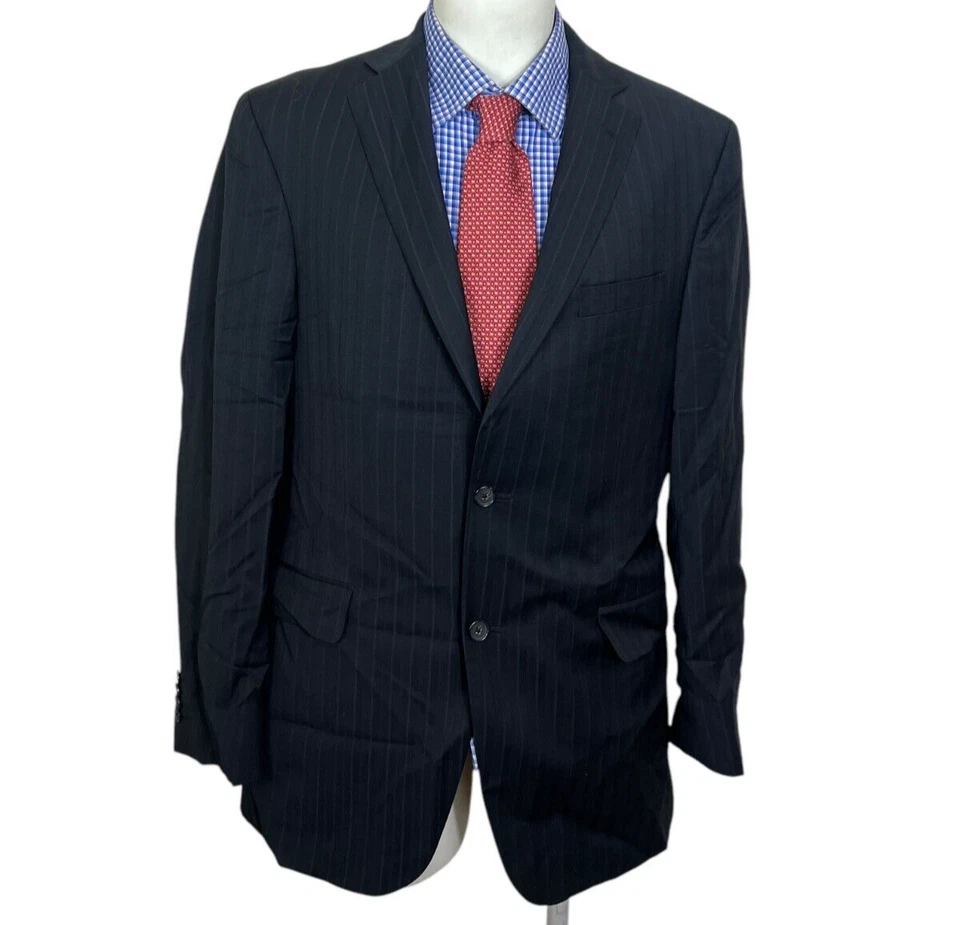 Traje Jack Victor X Zena 2 Piezas A MEDIDA Azul Rayas Seda Lana Chaqueta 43L 34X32. Foto 2 de 4