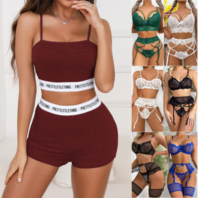 Women's Sexy Lingerie Lace Bra Thong Set Sleepwear Underwear Nightwear  Babydoll | eBay