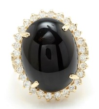 9.80 Carat Natural Black Onyx and Diamonds in 14K Solid Yellow Gold Women Ring