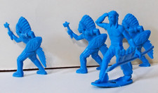 FOUR Vintage 1960s Toy Blue Plastic Indians - 2 1/4" Unbranded