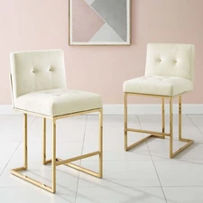 Modway Gold Stainless Steel Performance Velvet Counter Stool Set of 2