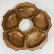 Set of 5 Wood Salad Chip Dip Bowls Organic Shape 6”