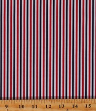 Cotton Patriotic Red White Blue 1/8" Stripes Striped Fabric Print BTY D305.23