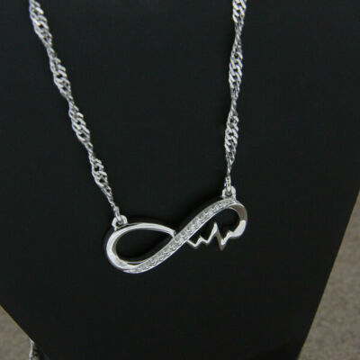 1.10Ct Created Diamond Heartbeat Infinity Necklace Pendant 14k White Gold Over