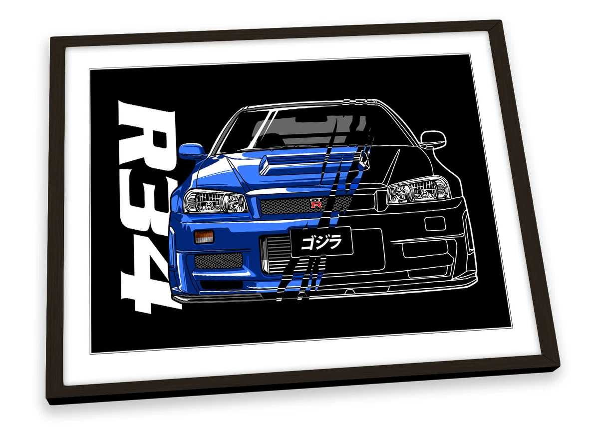 Nissan Skyline GT-R R34 Black FRAMED ART PRINT Picture Poster Artwork | eBay