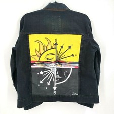 Hand Painted Modified Chico's Hot Fudge Women's M/8 Denim Jean Jacket Celestial