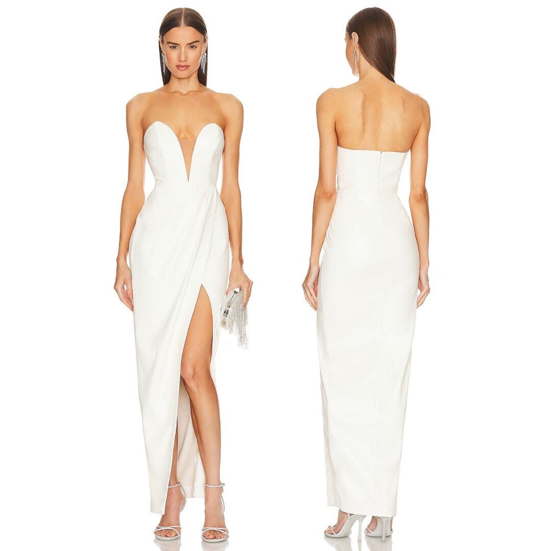 Strapless Faux Leather White Dress Vegan Leather Mini Dress Gloss White  XSmall White Alyssum