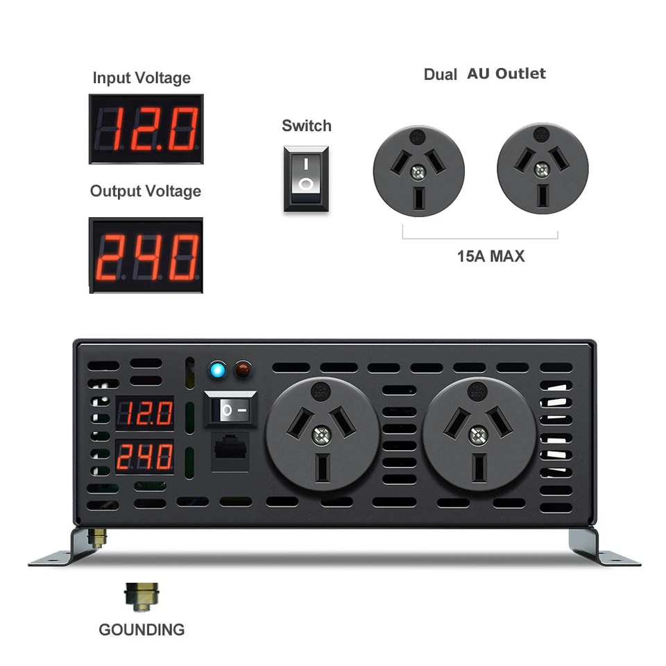 12V DC to AC 240V Pure Sine Wave Inverter 1500W Power Converter Car Home Remote - image 4 of 4