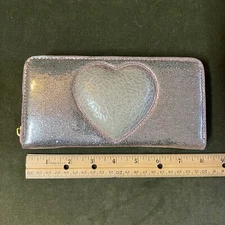 Deux Lux Gold Glitter Sparkle Neon Orange Zip Around Heart Wallet Shiny Shimmer