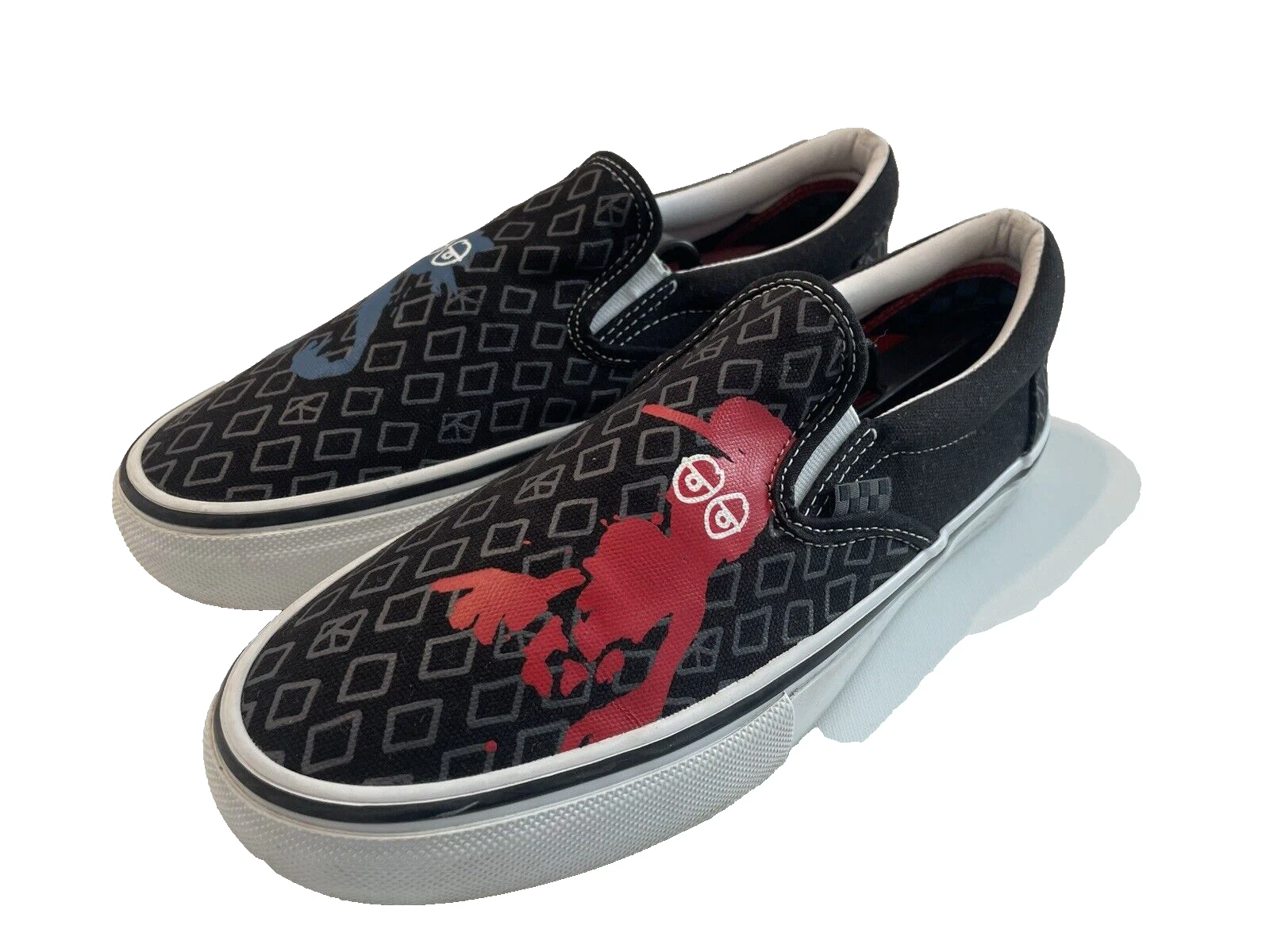 Scarpe VANS Skate Slip On (Krooked by Natas per Ray) Nero Rosso Blu Taglia 9