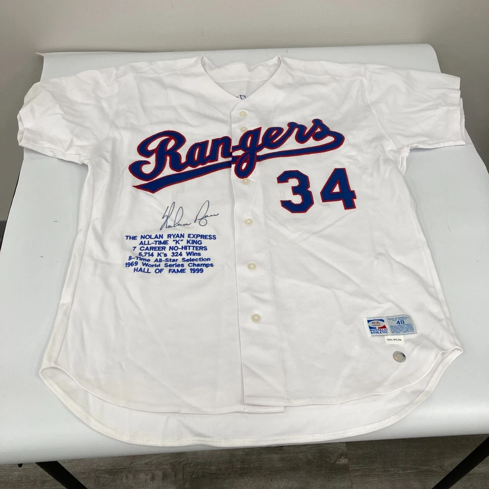 Nolan Ryan Signed Texas Rangers Authentic 1990's Game Model STAT Jersey PSA DNA - Image 2 of 4