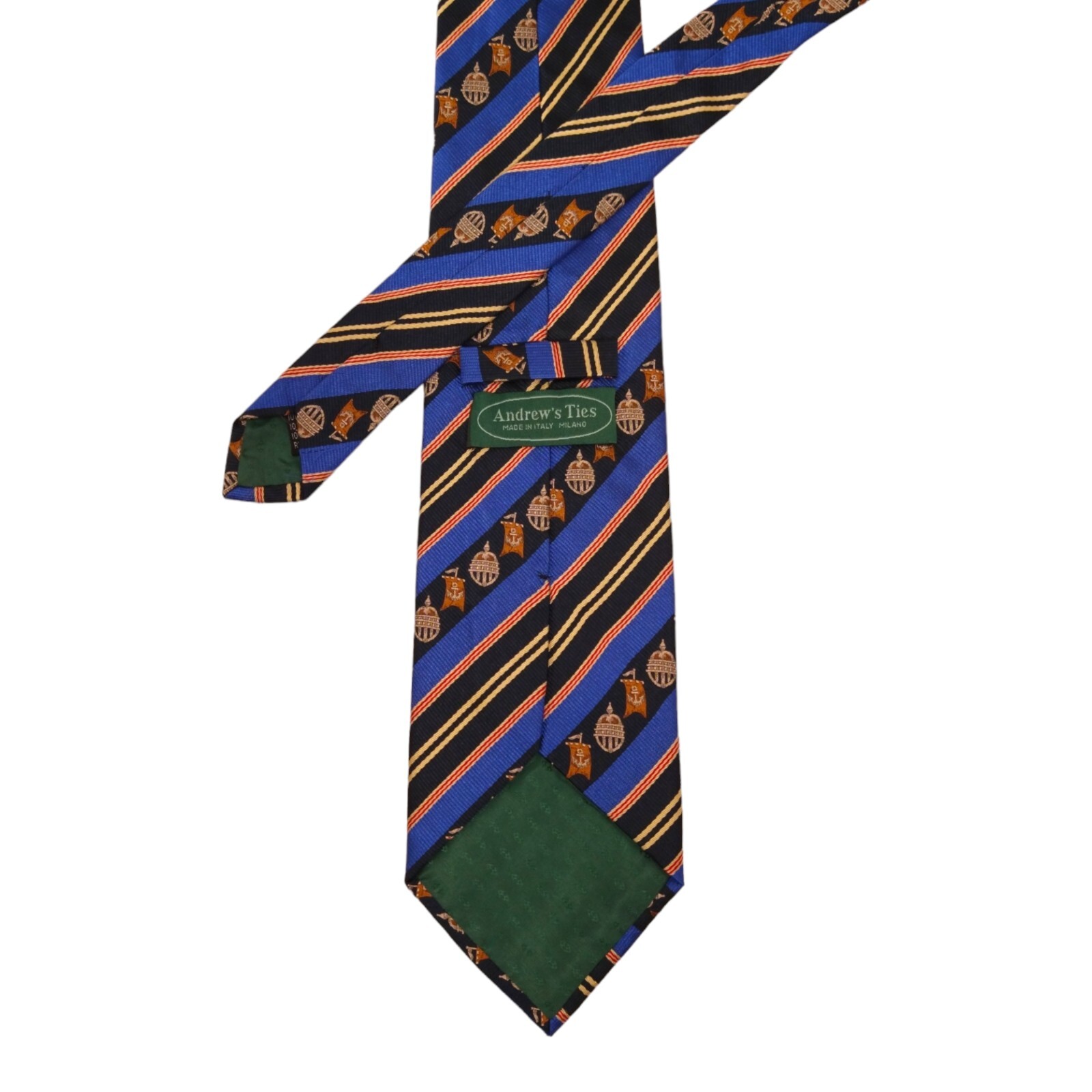 ANDREW'S TIES Mens Repp Stripe Tie 3.85 Silk Blue Navy Emblematic