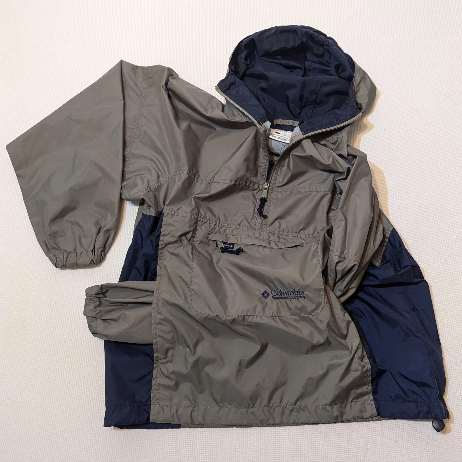 Columbia Jacket Men's Medium Full Zip Up Hooded PackableGray 100% Nylon