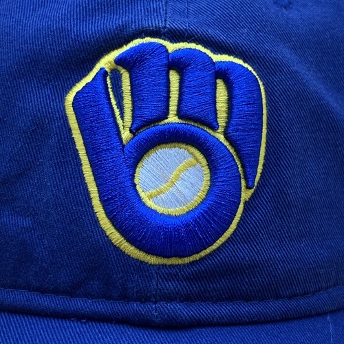 Milwaukee Brewers Hat Cap Adjustable Blue Yellow White Strapback Plain Logo MLB - Picture 3 of 14