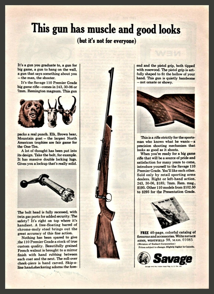 1965 SAVAGE 110 Premier Grade Rifle PRINT AD Firearms~Hunting