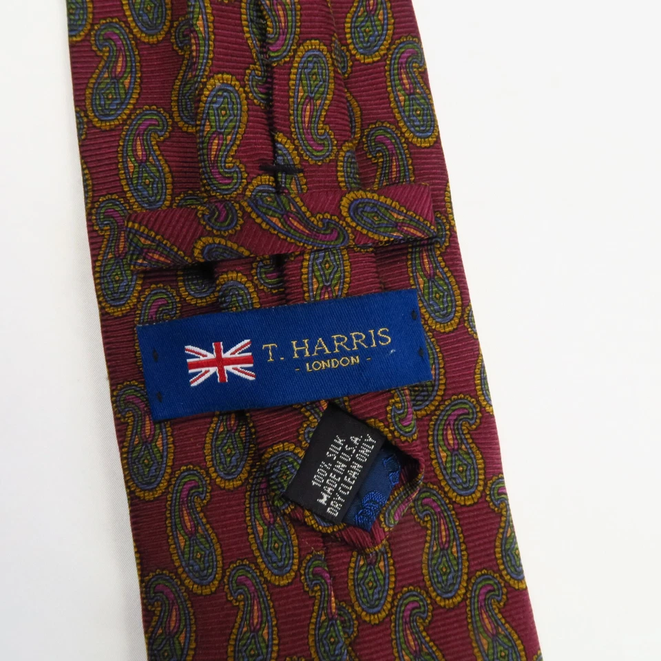 Corbata T Harris London Para Hombre Roja Colorida Estampado Paisley Seda Hecha en EE. UU. 59x3.5 Foto 3 de 4