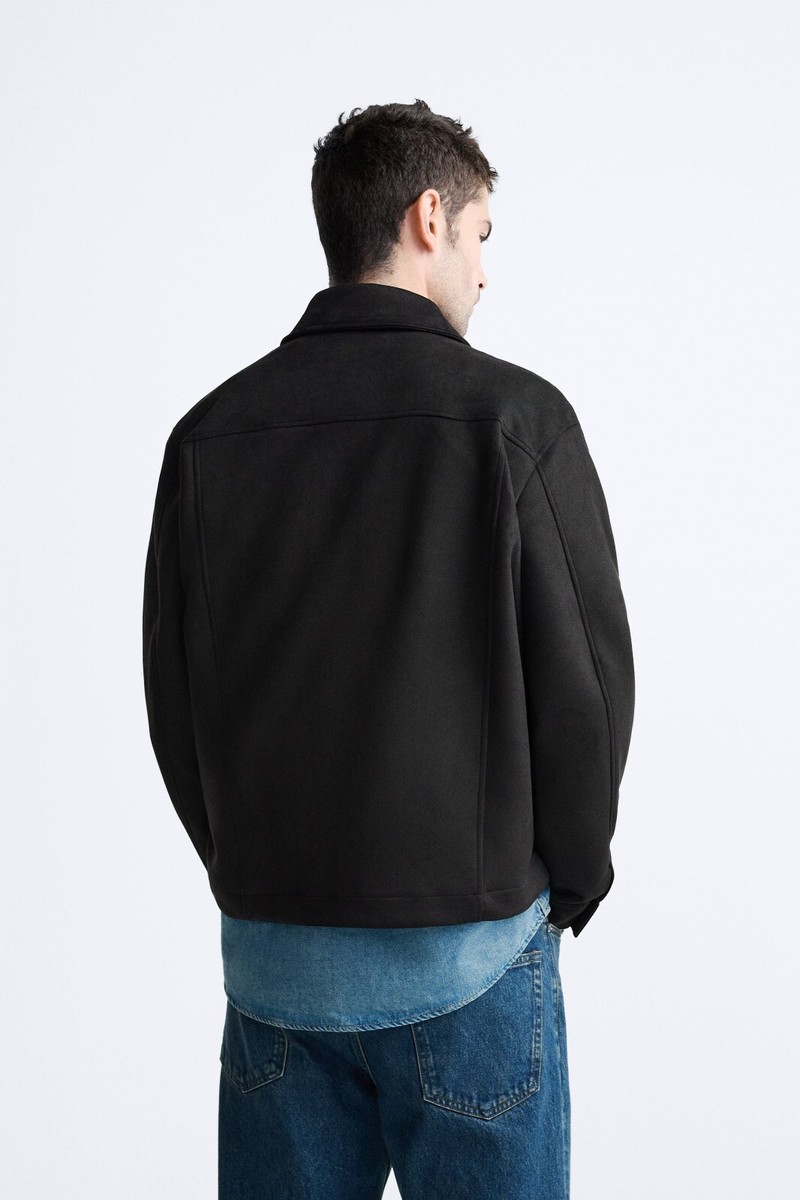 New Zara Faux Suede Overshirt Jacket S 3046/506 Black coat New Zara Faux Suede Overshirt Jacket S 3046/506 Black coat