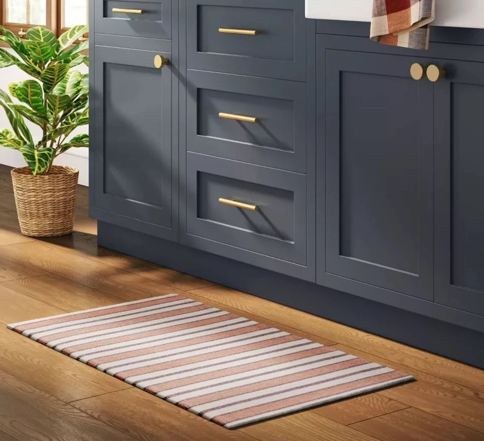 NEW 20x34 Striped Rectangle Woven Indoor Accent Rug Rust - Threshold: Cotton - Image 2 of 3