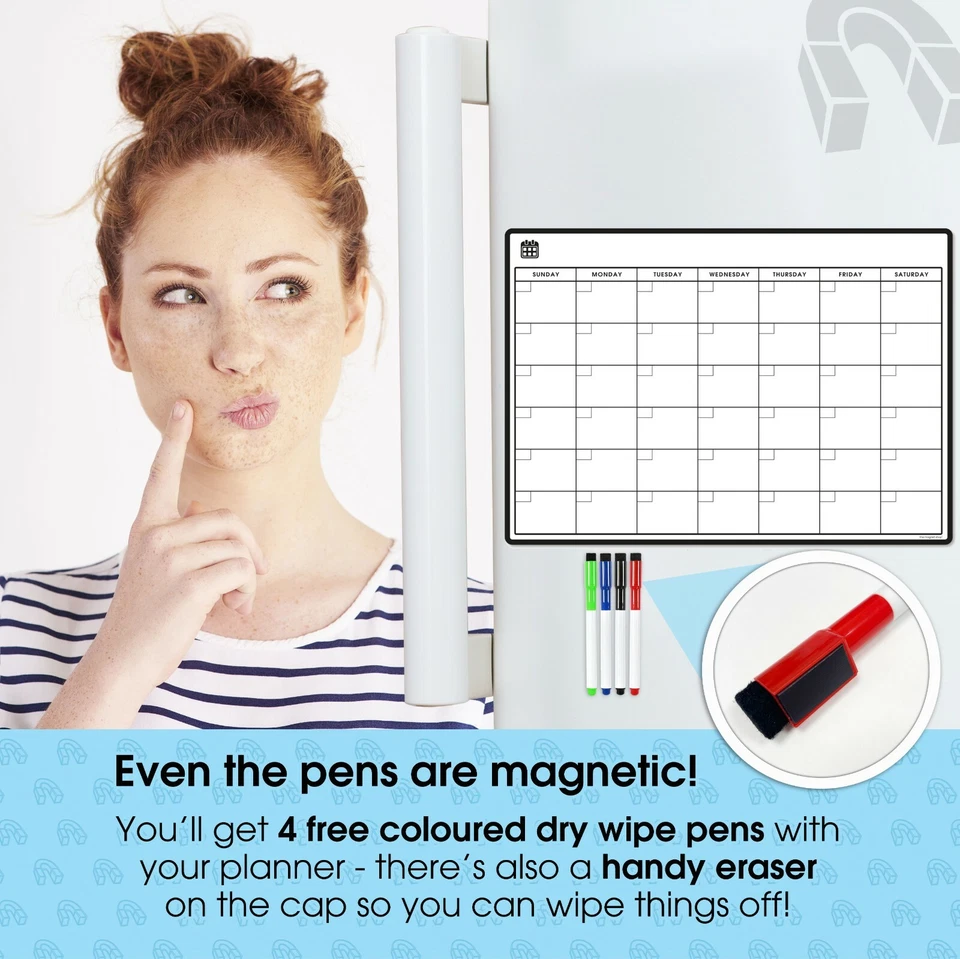 Magnetic Calendar + Dry Wipe Pens, Fridge Calendar or Monthly Planner Whiteboard - Image 3 of 4