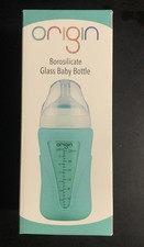 Origin Borosilicate Glass Baby Bottle 8 Oz Gray Silicone Sleeve 2 Nipples