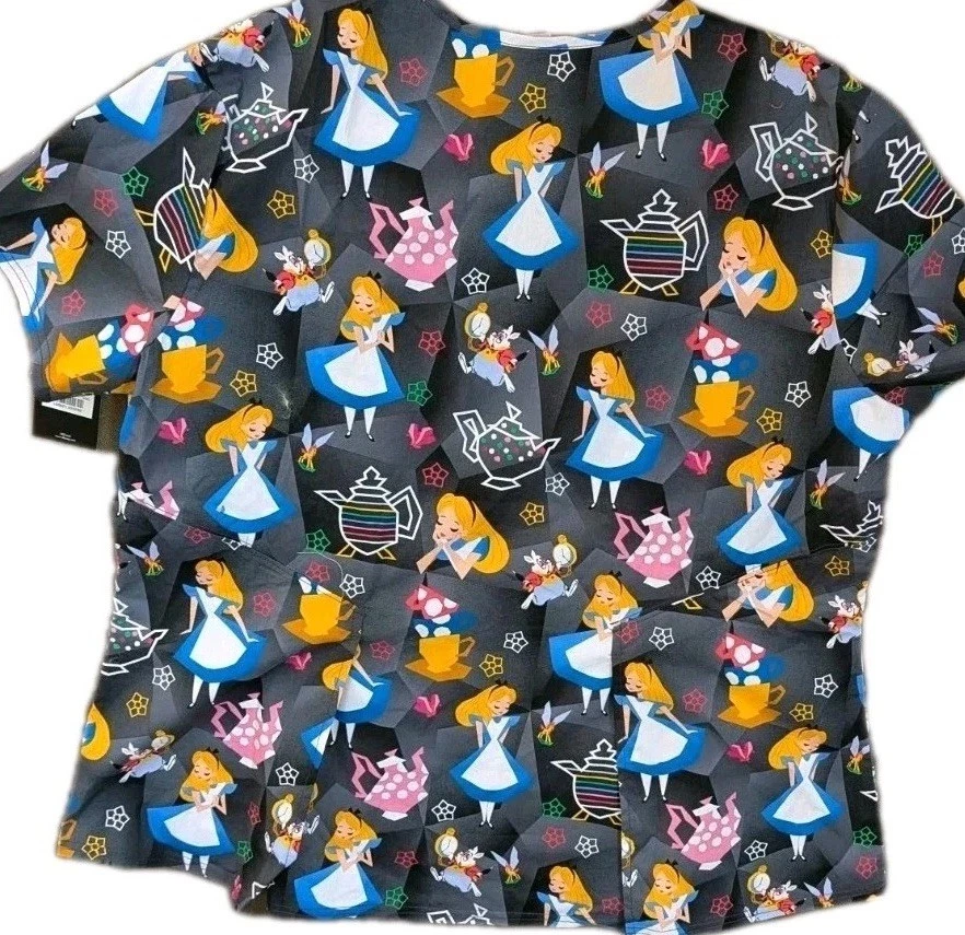 Tooniforms Disney Alice in Wonderland Scrub Top Women 2X NWT Shirt Nursing - Image 3 of 4