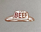 VINTAGE BEEF COWBOY HAT PORCELAIN SIGN CAR GAS OIL TRUCK MOTORCYCLE