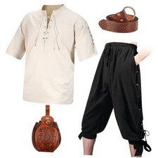 4 Pcs Halloween Men Renaissance Costume Set Medieval Pirate Medium Beige Black