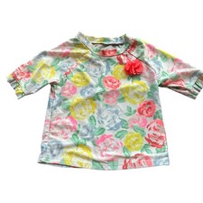 Crown  Ivy Youth Girls Size 6 Swim Top Multi Floral Short Sleeve Swim Shirt