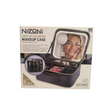 Nizoni Light-Up LED Mirror Makeup Case INCLUDES 8-Piece Brush Accessory Kit BlK